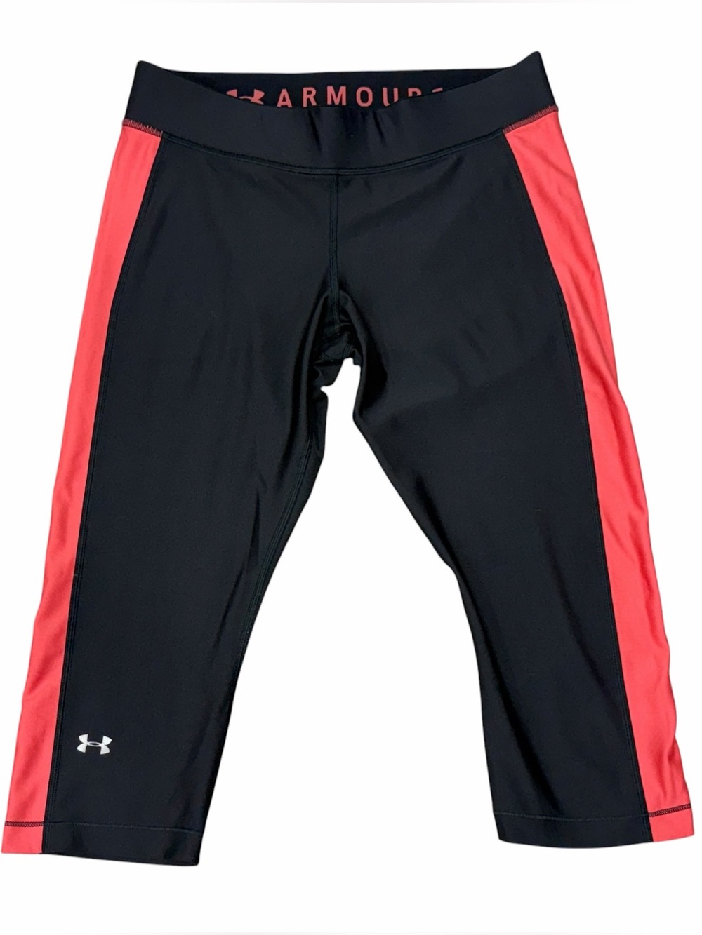 Under Armour HeatGear Compression Capri Leggings XL Black Pink Athletic Workout